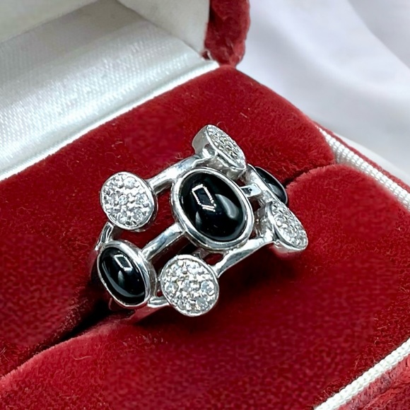 🌺Sterling Onyx & 28 Genuine Diamond Ring - Picture 11 of 14